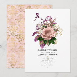 Blush Burgundy Gold Shabby Floral Bachelorette Einladung