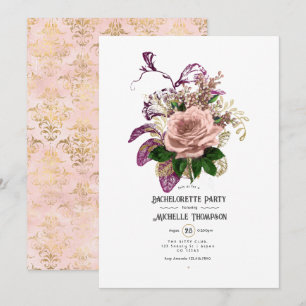 Blush Burgundy Gold Shabby Floral Bachelorette Einladung