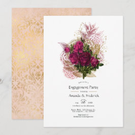 Blush Burgundy Gold Shabby Floral Engagement Party Einladung