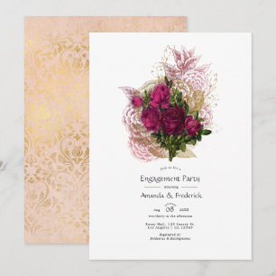 Blush Burgundy Gold Shabby Floral Engagement Party Einladung
