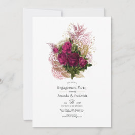 Blush Burgundy Gold Shabby Floral Engagement Party Einladung
