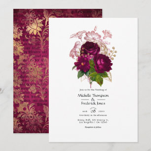 Blush Burgundy Gold Shabby Floral Wedding QR Code Einladung