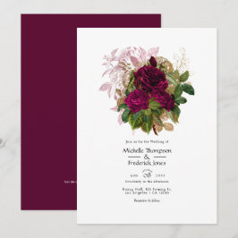 Blush Burgundy Gold Shabby Floral Wedding QR Code Einladung