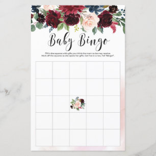 Blush Burgundy Marine Blumenbaby Dusche Bingo Spie