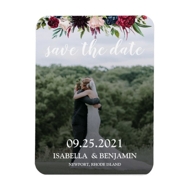 Blush Burgundy Navy Blue Floral Elegantes Foto Ger Magnet (Vertikal)