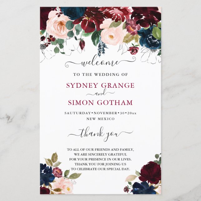 BLUSH BURGUNDY NAVY WATERCOLOR BLUME (Vorderseite)