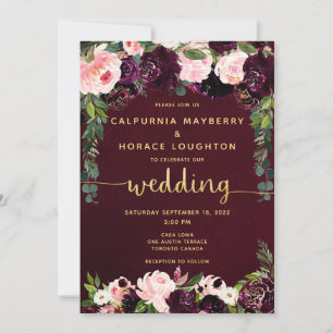 Blush Burgundy Parade Gold Calligraphy Wedding Einladung