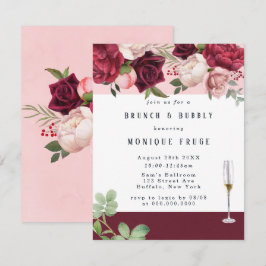 Blush Burgundy Peony Chic Brunch & Bubbly Einladun Einladung