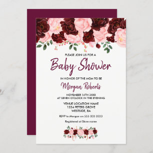 Blush Burgundy Rose Baby Shower Script einladen Einladung