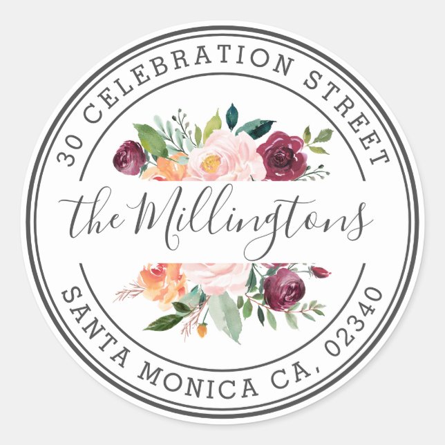 Blush Burgundy Rücksendeadresse Umschlag Aufkleber (Vorderseite)