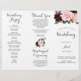 Blush Burgundy Tri-Fold Hochzeitsprogramm