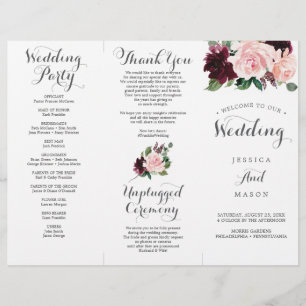 Blush Burgundy Tri-Fold Hochzeitsprogramm