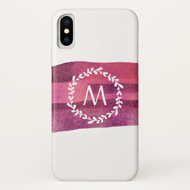 Blush & Burgundy Wasserfarbe Monogramm Case-Mate iPhone Hülle (Rückseite)