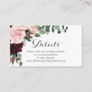 Blush Burgundy Wedding Website Beipackkarte Begleitkarte