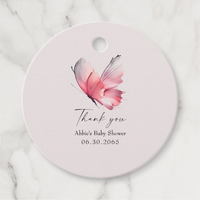 Blush Butterfly Baby Dusche Gefallen Tag Geschenkanhänger (Vorderseite)