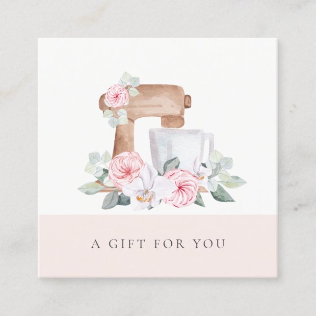 Blush Cake Mixer Catering Blumengeschenkgutschein Quadratische Visitenkarte (Vorderseite)