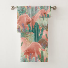 Blush Canyon Desert Bloom Watercolor Scene Badhandtuch Set