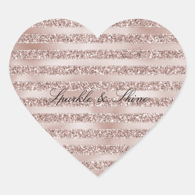 Blush Champagne Pink Glitzer Glam Streifen Herz-Aufkleber (Vorderseite)