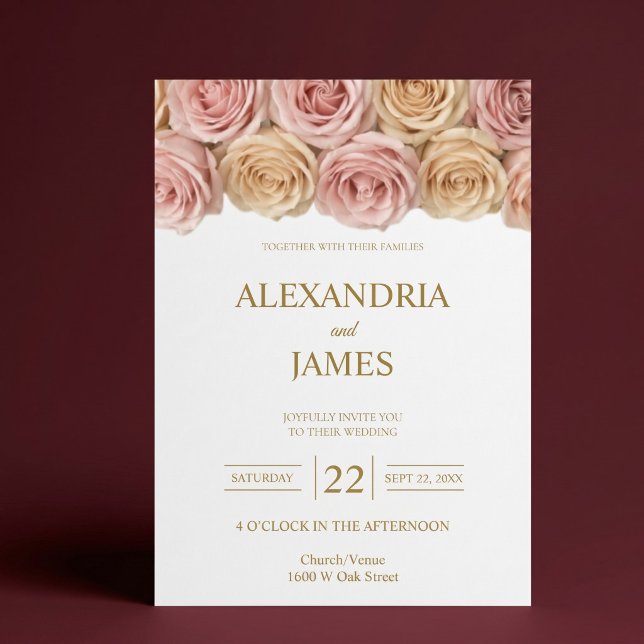 Blush & Champagne-Rosen Hochzeit Einladung (Von Creator hochgeladen)