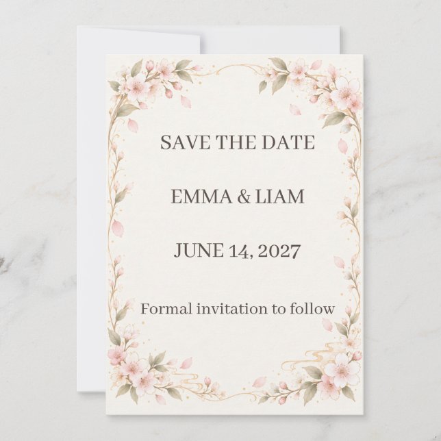 Blush Cherry Blossom Save the Date  (Vorderseite)