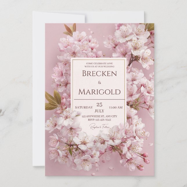 Blush Cherry Blossom Wedding Einladung (Vorderseite)