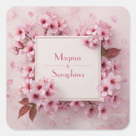 Blush Cherry Blossom Wedding Quadratischer Aufkleber