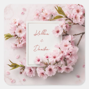 Blush Cherry Blossom Wedding Quadratischer Aufkleber