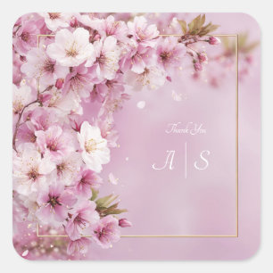 Blush Cherry Blossom Wedding Quadratischer Aufkleber