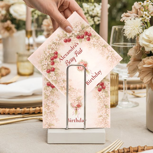 Blush Cherry Botanical Party 1st Birthday Serviette (Von Creator hochgeladen)