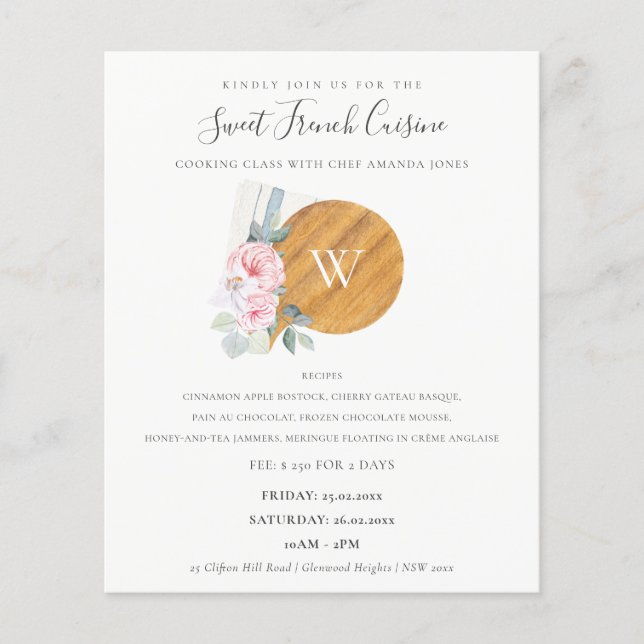 Blush Chopping Board Blumengebäck Kochen Klasse Flyer (Vorne)