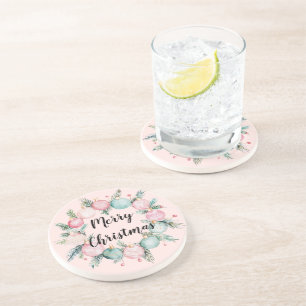 Blush Christmas Minze Rosa Zierkranz Getränkeuntersetzer