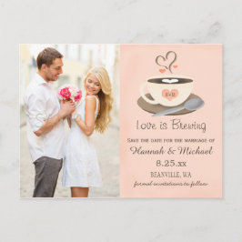Blush Coffee Cup Monogramm Herz Save the Date Ankündigungspostkarte