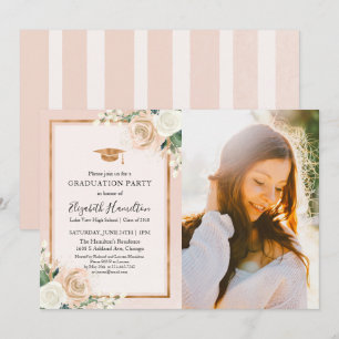 Blush & Copper Floral Abschlussfeier Foto Einladung