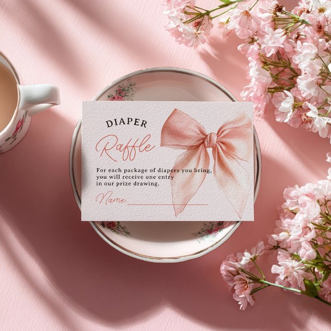 Blush Coquette Bow Diaper Raffle Baby Dusche Begleitkarte (Blush Coquette Bow Diaper Raffle Baby Shower Enclosure Card)