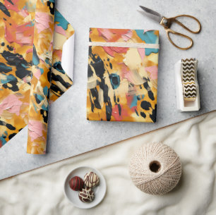 Blush Coral Aqua Gold Abstrakt Geschenkpapier