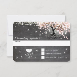 Blush Coral Chalkboard Pink Heart Leaf Tree UAWG RSVP Karte