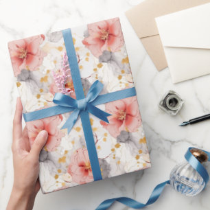 Blush Coral Gray Floral Wedding Geschenkpapier