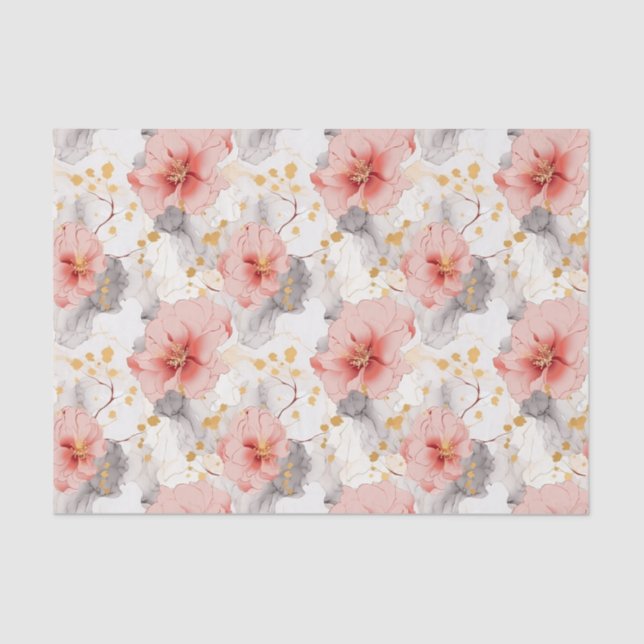 Blush Coral Gray Floral Wedding Seidenpapier (Vorderseite)