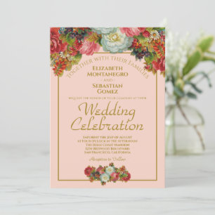 Blush Coral Pink Vintage Blumenzitze Hochzeit Einladung