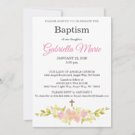 Blush Coral Watercolor Cross Baptism Einladung