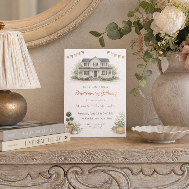 Blush Cottage Willkommens-Einladung Einladung (Blush cottage housewarming with soft greenery and a welcoming porch scene)