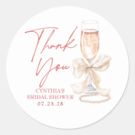 Blush Cream Bow Prosecco Brautparty Vielen Dank Runder Aufkleber