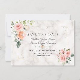Blush Cream Floral Gold Glitzer Marmorhochzeit Save The Date