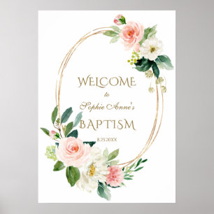 Blush Cream Floral Gold Rahmen Begrüßungszeichen Poster