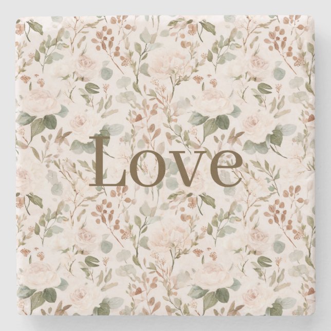 Blush Cream Floral Love   Steinuntersetzer (Vorderseite)