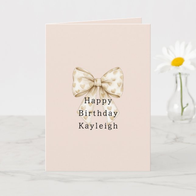 Blush Cream Hearts Bows Birthday Karte (Kleine Pflanze)