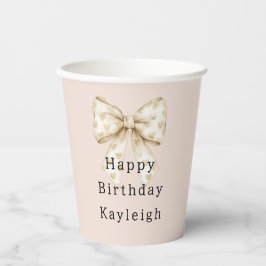 Blush Cream Hearts Bows Birthday Pappbecher