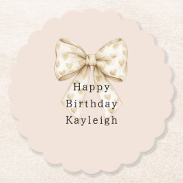 Blush Cream Hearts Bows Birthday Untersetzer
