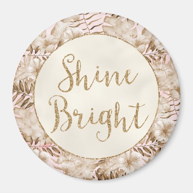 Blush Creme Tropical Floral Gold Glitzer Shine Magnet (Vorne)