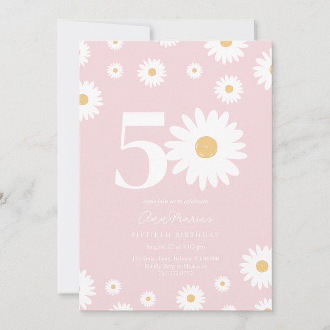 Blush Daisy Einladung zum 50. Geburtstag (Vorderseite)